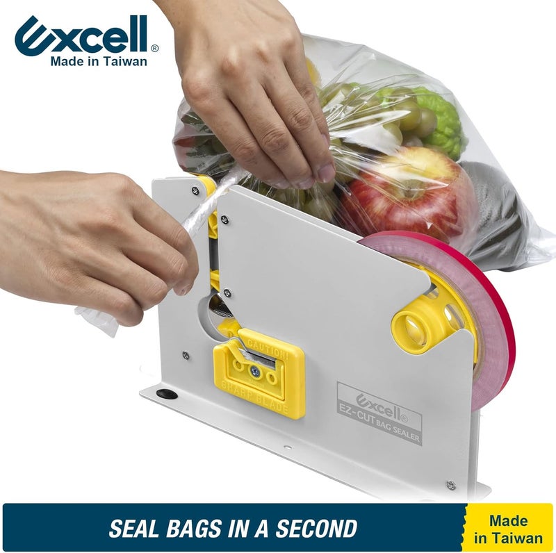 excell ET-609K EZ-Cut Tape Bag Sealer with Trimmer Blade: Fits 9 mm Tape, Ideal for Sealing Candy, Bread, and Meat. Easy to Cut and Trim Bags. Durable, Table-mountable. Includes Sealer and Tape roll. - Image 4
